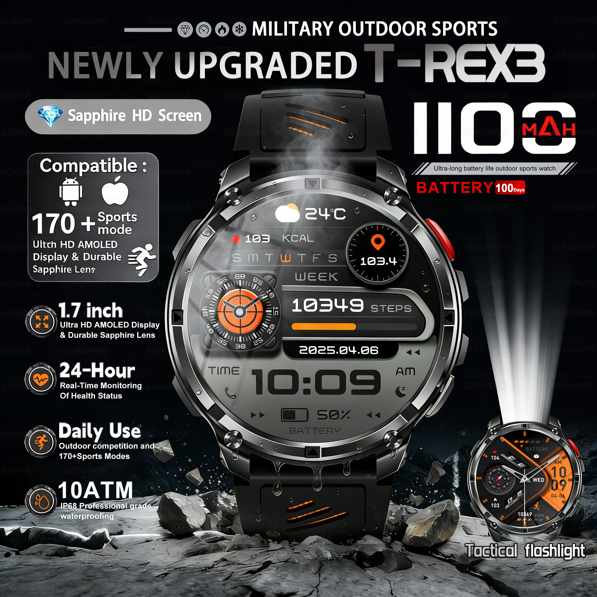 T-REX 3 Military Smartwatch Me - Outdoor Lighting Japan 리뷰 및 가격