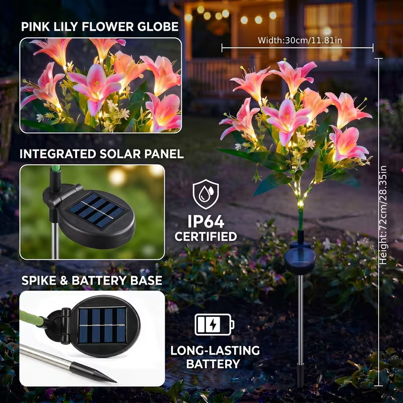Solar Lily Flower Lawn Lights  - Landscape Spike Light 리뷰 및 가격